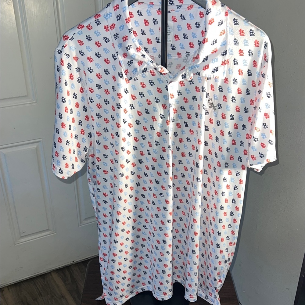 Classic White Polo Shirt with Red and Blue Design